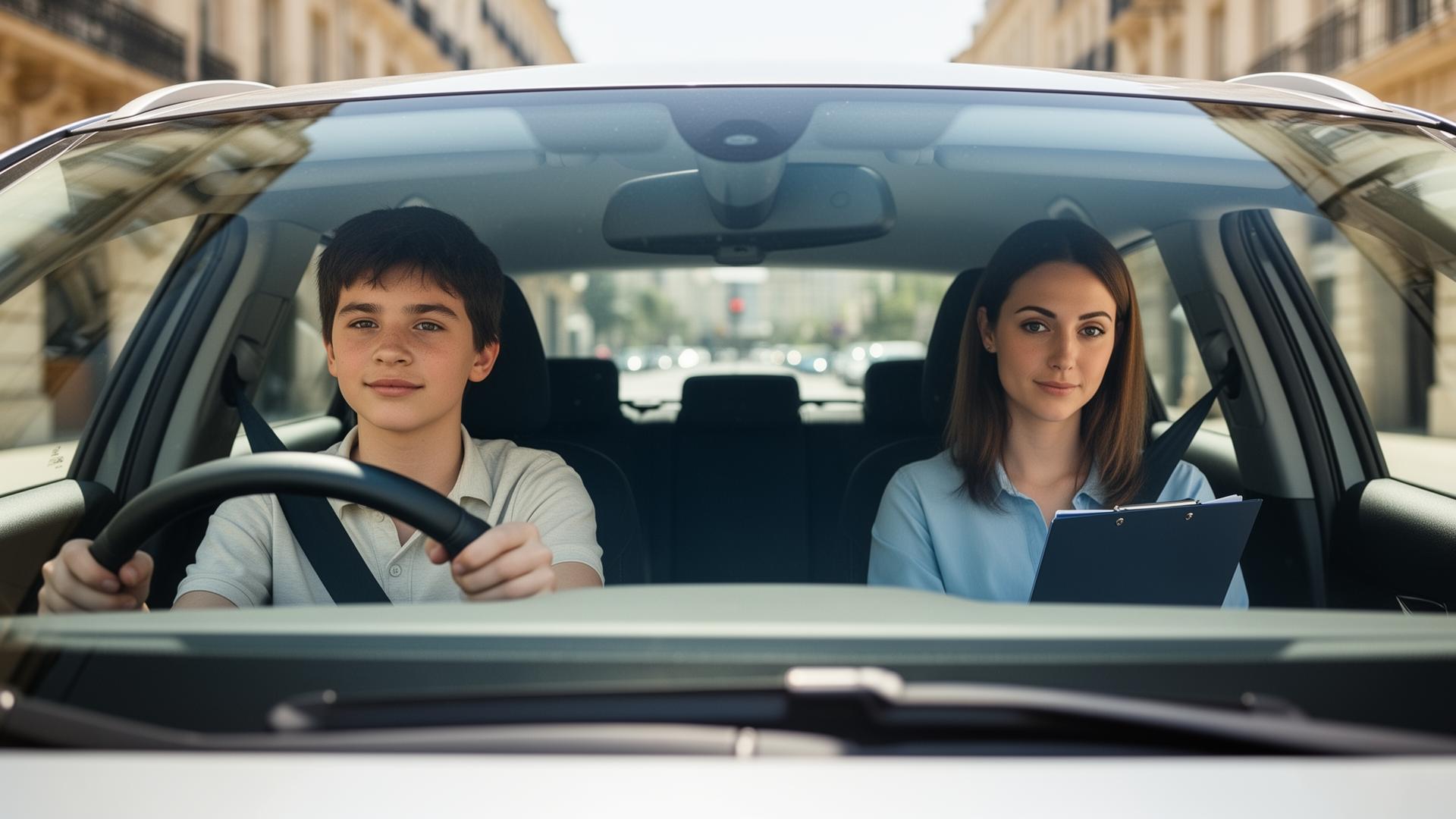 Leçon de conduite avec une monitrice en centre-ville