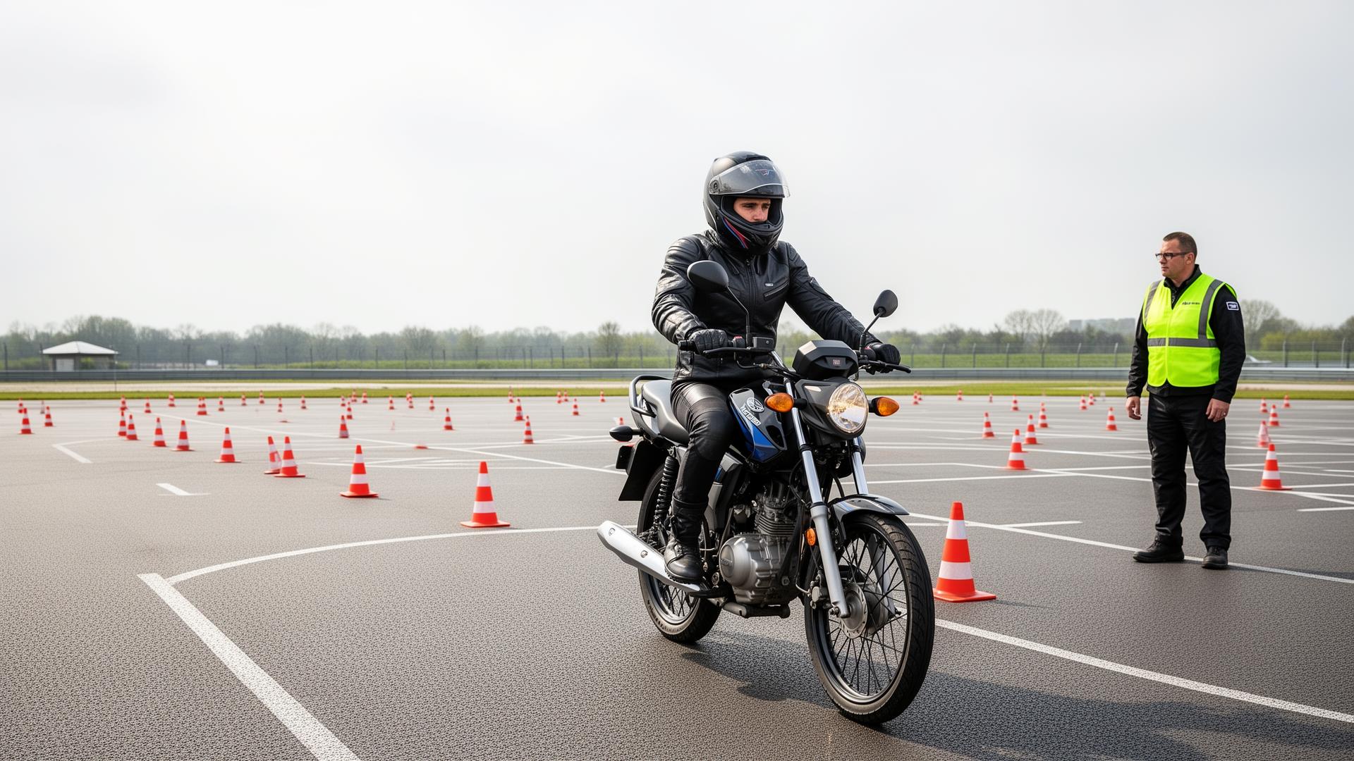 Formation moto sur piste avec cônes de sécurité